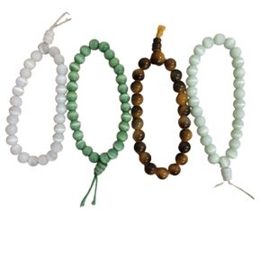 Beaded stretch bracelets in green white Brown Set Of 4 to wear stacked or Single